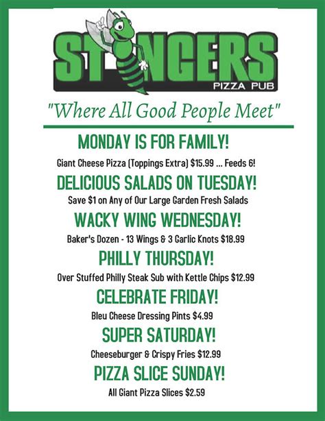 Primary <strong>Menu</strong>. . Stingers pizza pub menu